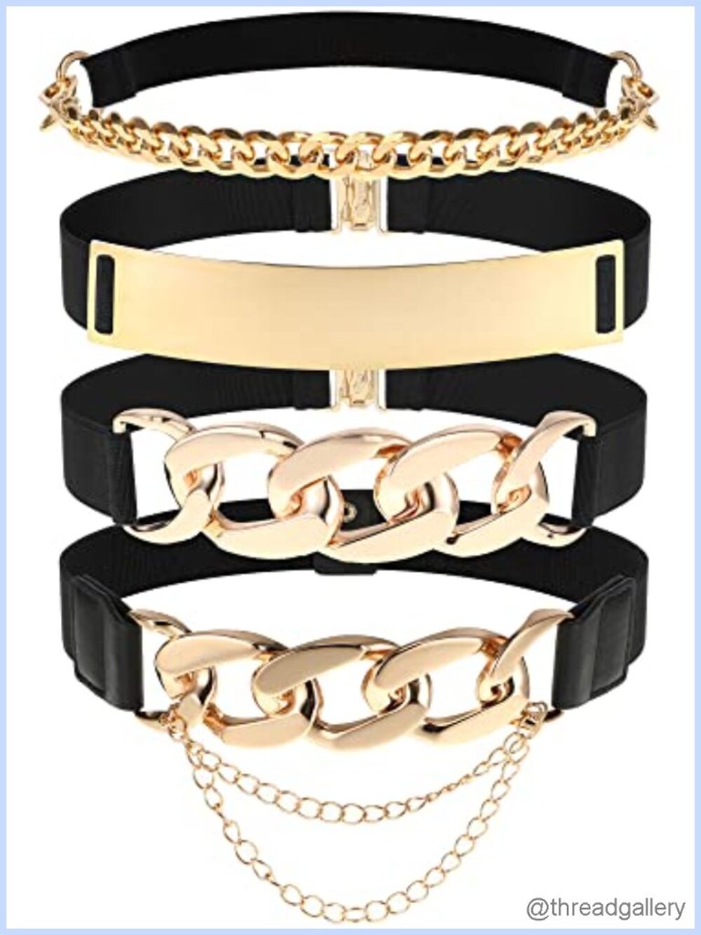 4 Pack Women Stretch Waist Belts Gold Metal Buckle Elastic Chain Wide